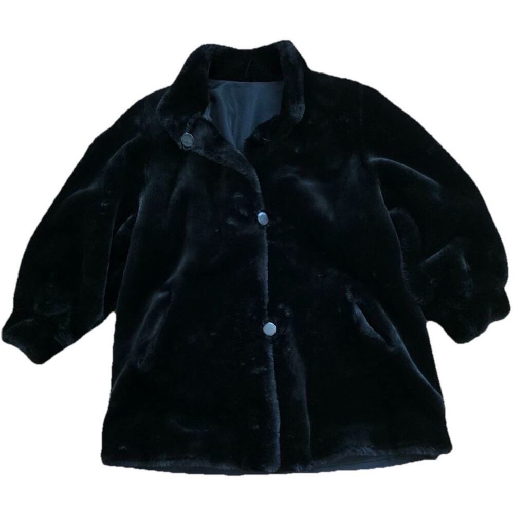 Marvin Richards faux fur‎ women black reversible pocket coat USA pet M A001065